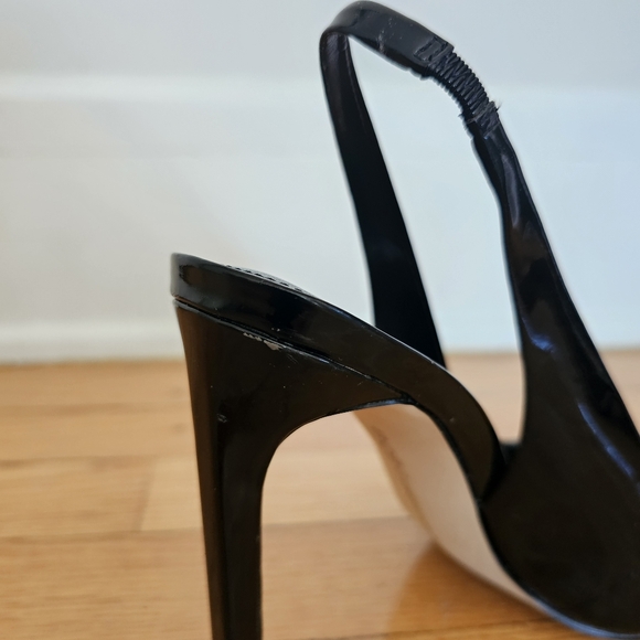 BCBGeneration Black Patent Leather Slingback Peep Toe Heels - Picture 6 of 8